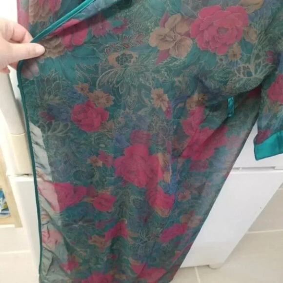 Vintage Linda For La Senza Floral Long Kimono Robe Semi Sheer - Picture 8 of 14